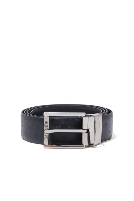Emporio Armani All-Over Logo Reversible Leather Buckle Belt